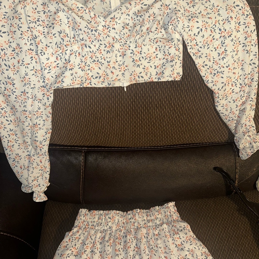Floral Long Sleeve Crop Top and Skirt Set